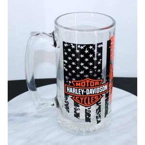 Harley-Davidson American Flag Glass Beer Mug Stein 26.5 oz Ride Free Logo